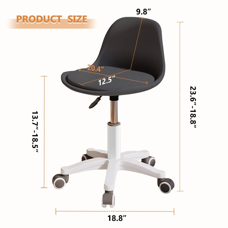 XUEGW Small Desk Task Chair 1 Pack, Cute Armless Vanity Chairs with Soft Padded Cushion, Plastic Height-Adjustable Home Office Chairs for Teens Girls, Black