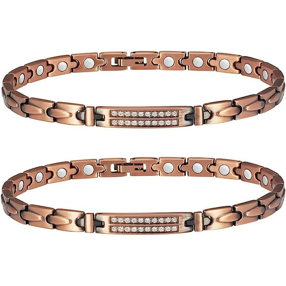 Pure Copper Magnetic Anklets 24cm  Magnetic Bracelets 20cm Set for Women, Copper Jewelry Set, Jewelry Gift for Ladies (Width:6.5mm)