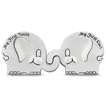 Amerteer Kids First Curl and Fairy Tooth Keepsake Box Christening Gift Keepsake Tin for Newborn Gift Shower Metallic Engraved Elephant Shape Silver Tooth Holder(2.4 x 1.6 x 1.2 inches)