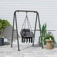 thumbnail image 3 of Spaco Hammock Swing Chair with Large Cushion, Macrame Hanging Chair with Chain and Steel Frame for Patio, Beach, Dark Gray, 3 of 11