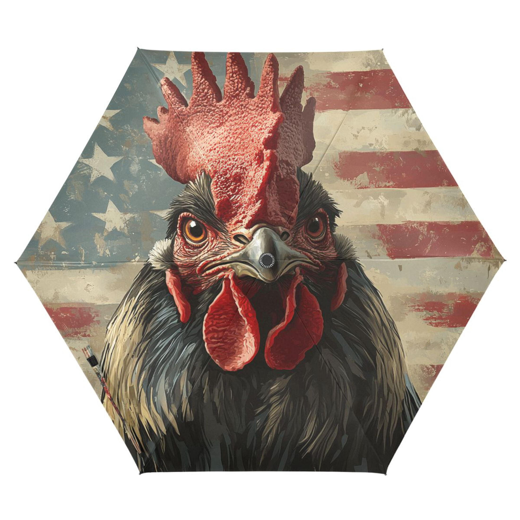 Compact Sun Umbrella Windproof Travel Umbrellas for Rain Strong Portable UV Protection Retro Chicken with American Flag