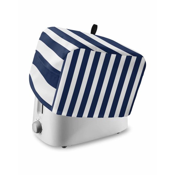 Navy Blue Striped Toaster Cover 2 Slice, Modern Farmhouse Blue White Stripes Dustproof Bread Machine Oven Cover with Storage Pockets, Fits Most Kitchen Toasters Protector