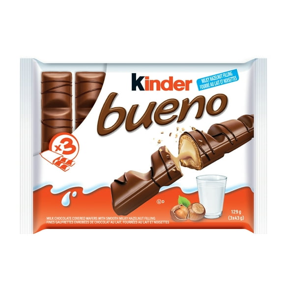 Barres KINDER BUENO au chocolat au lait et à la crème aux noisettes 3 paquets, 129g