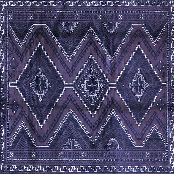 Ahgly Company Machine Washable Indoor Square Southwestern Blue Country Area Rugs, 5' Square