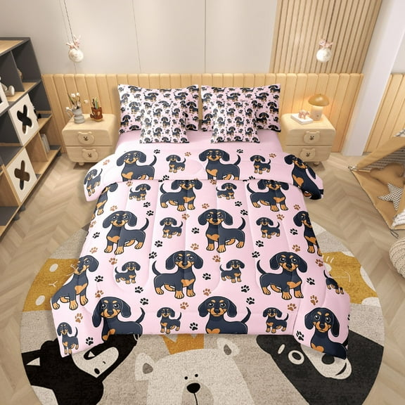 Erosebridal Dachshund Dog Bedding Sets Twin Size,Cartoon Animal Comforter Sets with Sheets,Pet Room Decorative,Reversible,Breathable,7-Piece