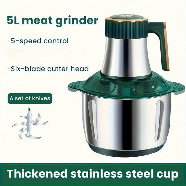 YOPTOP 5L 5-speed 6-speed 6-speed Blade 6-second Fast Meat Grinder Household Function Minced Vegetable Meat Grinder Garlic Puree Complementary Food Juice Noodles One Machine 5-speed,Dark Green