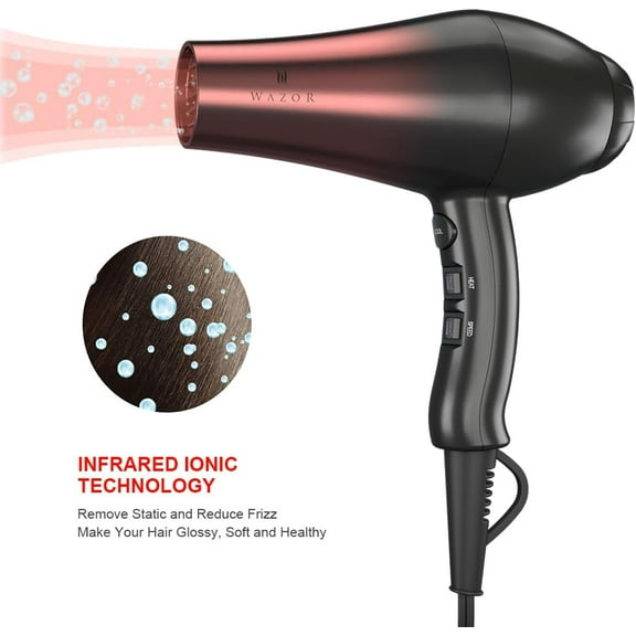 1875W Professional Hair Dryer, Salon Lightweight Ionic Blow Dryer, 2 Speed and 3 Heat Settings, Powerful Ceramic Fast Dryer with Diffuser, Concentrator and Comb (Black)