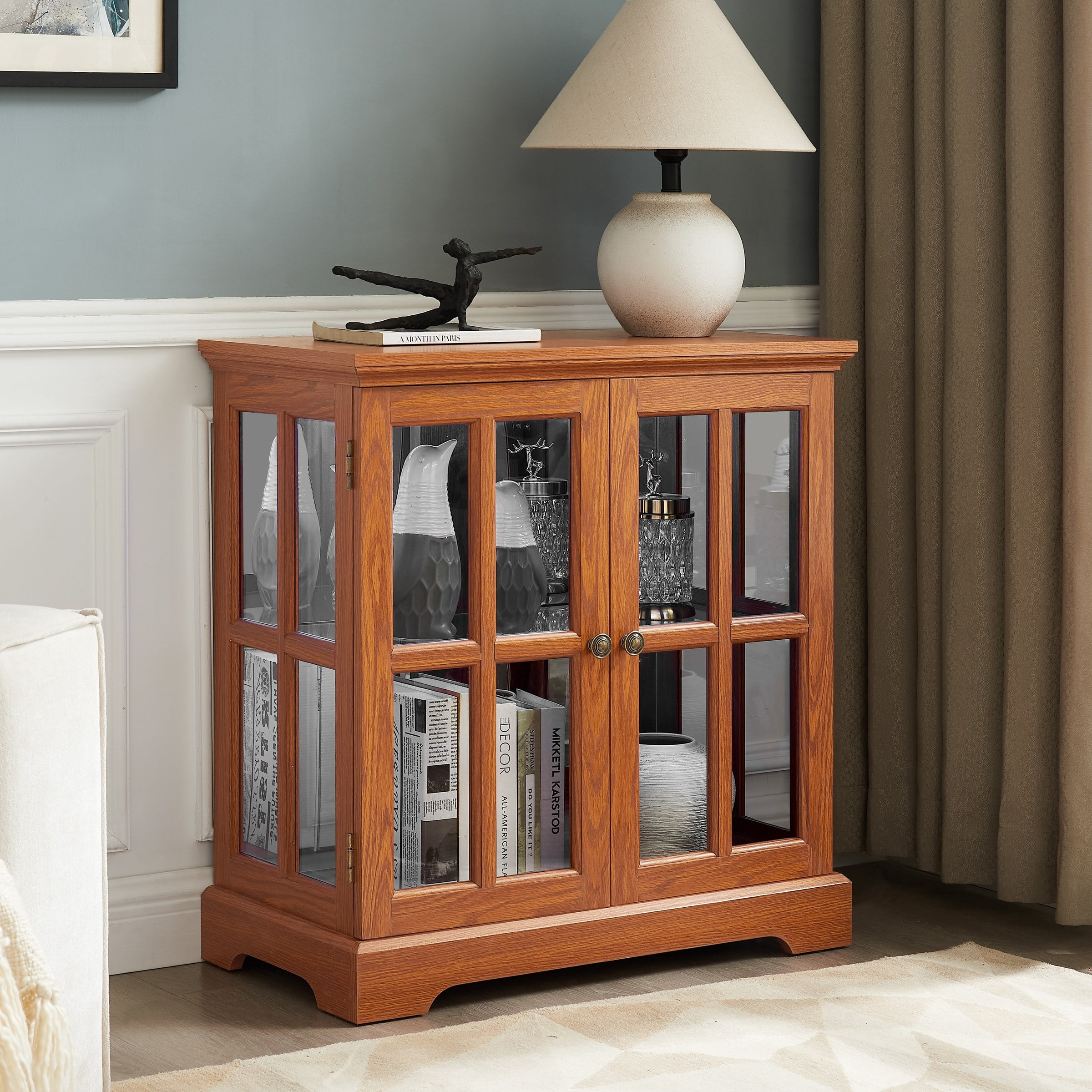 LED Curio Display Cabinet with Adjustable Shelves, Dark Oak