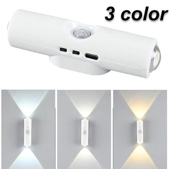 Motion Sensor Wall Sconce Light, Rechargeable LED Wall Lamp with Up/Down Lighting, 3 Color Temperatures, Dimmable, Magnetic Mount, for Hallway, Stairs, Bedroom