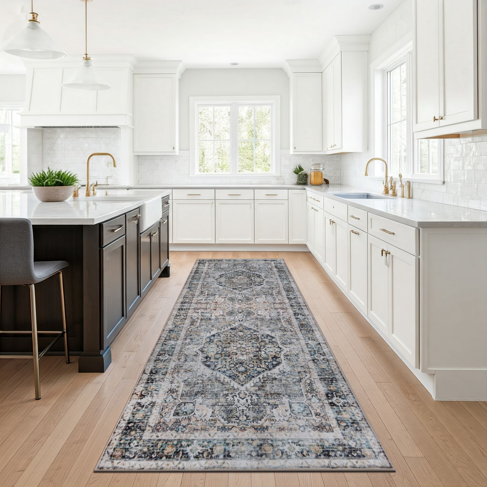 Delara 2.5'x10' Machine Washable Area Rug, Soft & Durable, Non-Slip, Stain Resistant, Antique Mist, for Bedroom, Living & Dining Room