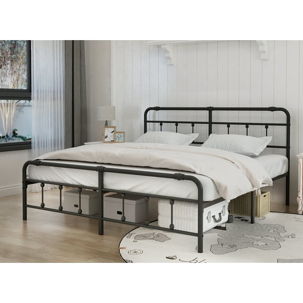 California King Size Platform Bed Frame With Headboard Footboard Easy Assembly Metal Mattress Foundation Victorian Vintage Style No Box Spring Needed 13inch Storage Decoration Ball Black Com California King Size Platform Bed Frame, Victorian California King Bed Frame