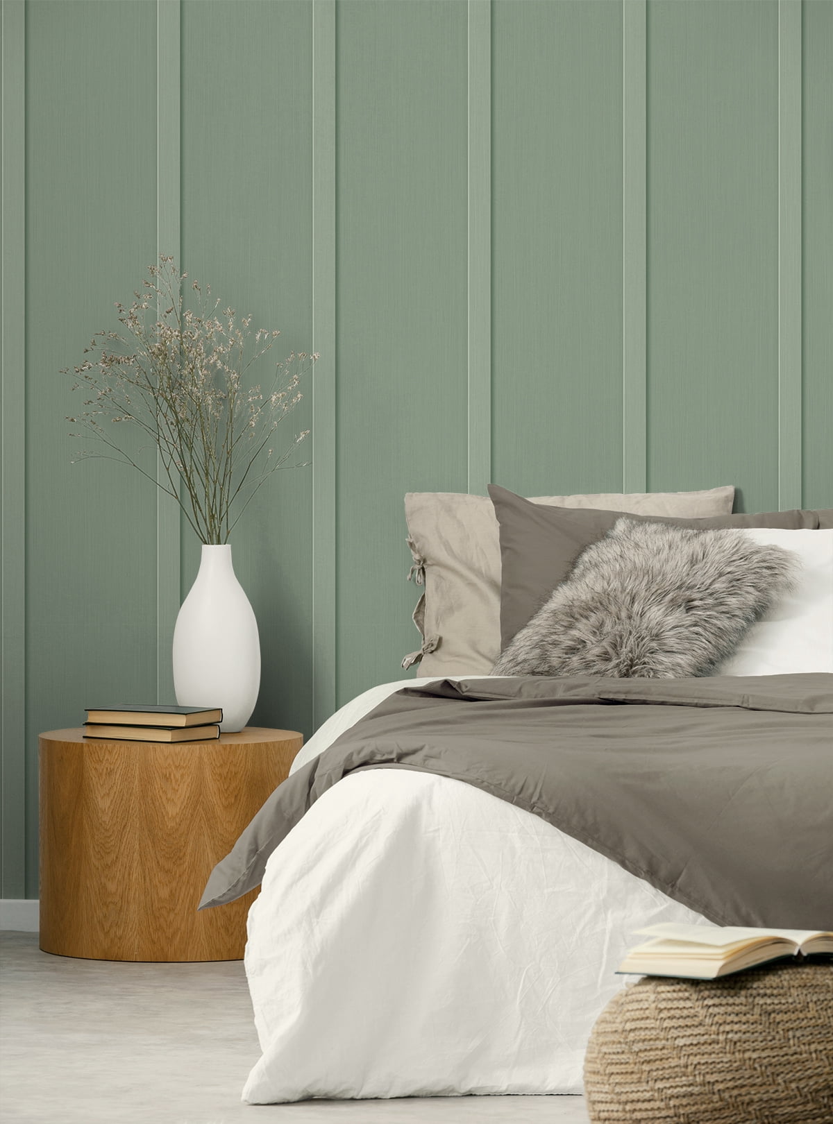 Seabrook Designs  Faux Board & Batten Prepasted Wallpaper 20.5 in. W x 33 ft. L - Sage Green