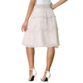 thumbnail image 3 of INSPIRE CHIC Women's Floral Skirts Summer Chiffon Smocked Elastic Waist A-Line Below Knee Length Ruffle Tiered Skirt S White1, 3 of 6