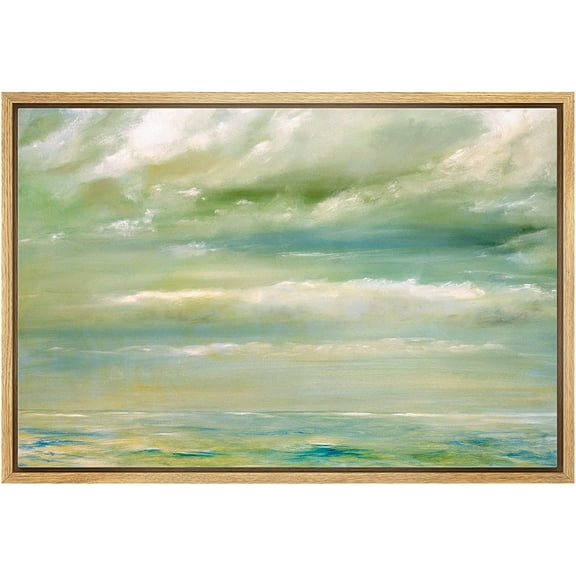 wall26 Framed Canvas Print Wall Art Teal, Green & White Seascape with Clouds Nature Wilderness Watercolor Modern Art Rustic Scenic Dramatic for Living Room, Bedroom, Office - 24"x36" Na
