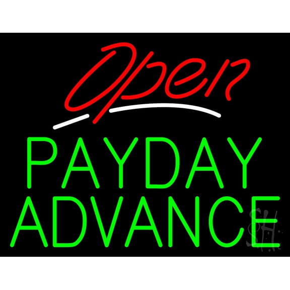 Red Open Green Payday Advance LED Neon Sign 24 x 31 - inches, Black Square Cut Acrylic Backing, with Dimmer - Bright and Premium built indoor LED Neon Sign for Pawn Wall decor decor, and storefront.