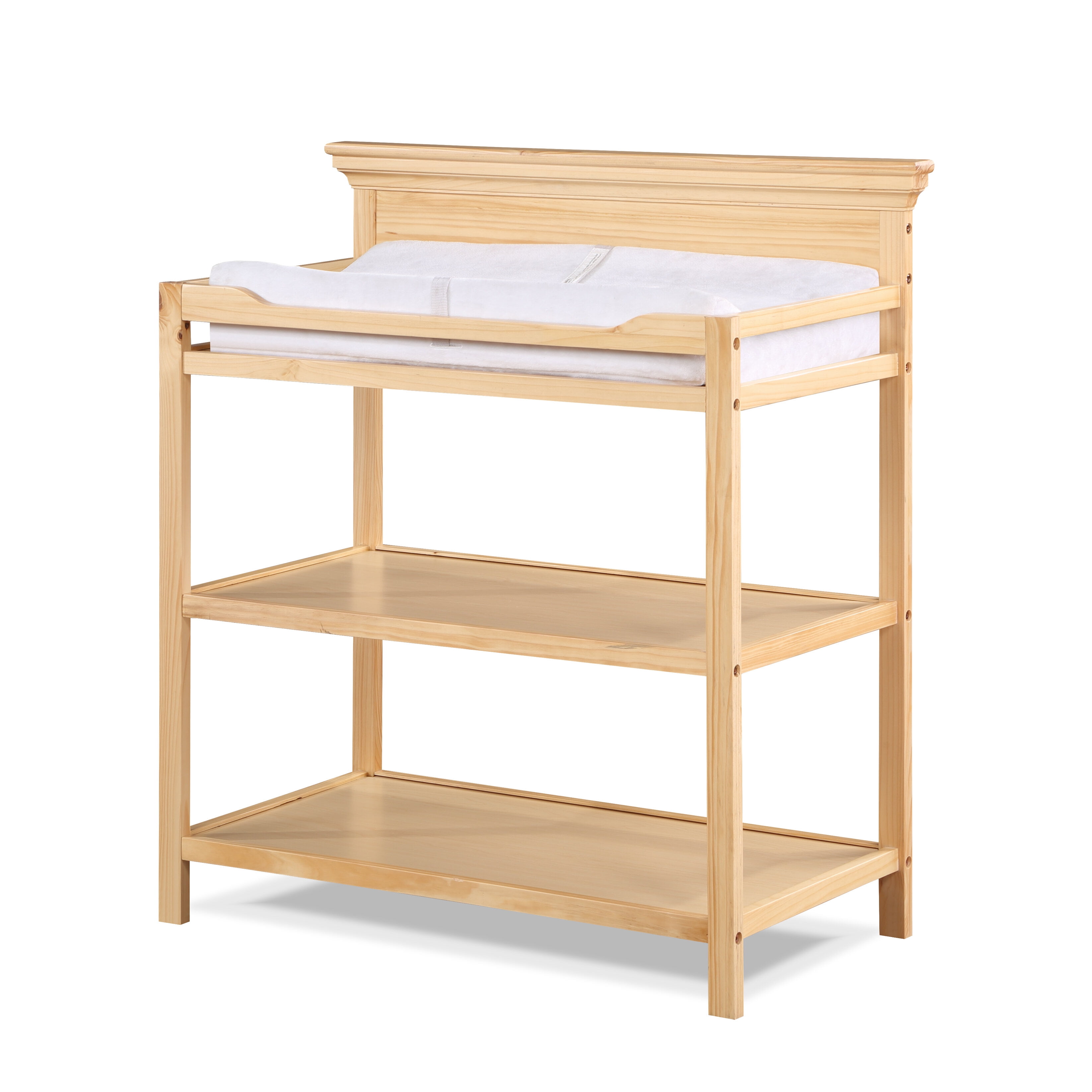 Natural Wood Changing Table - 40" Baby Dresser with 2 Shelves & Safety Rails, Convertible Nursery Storage