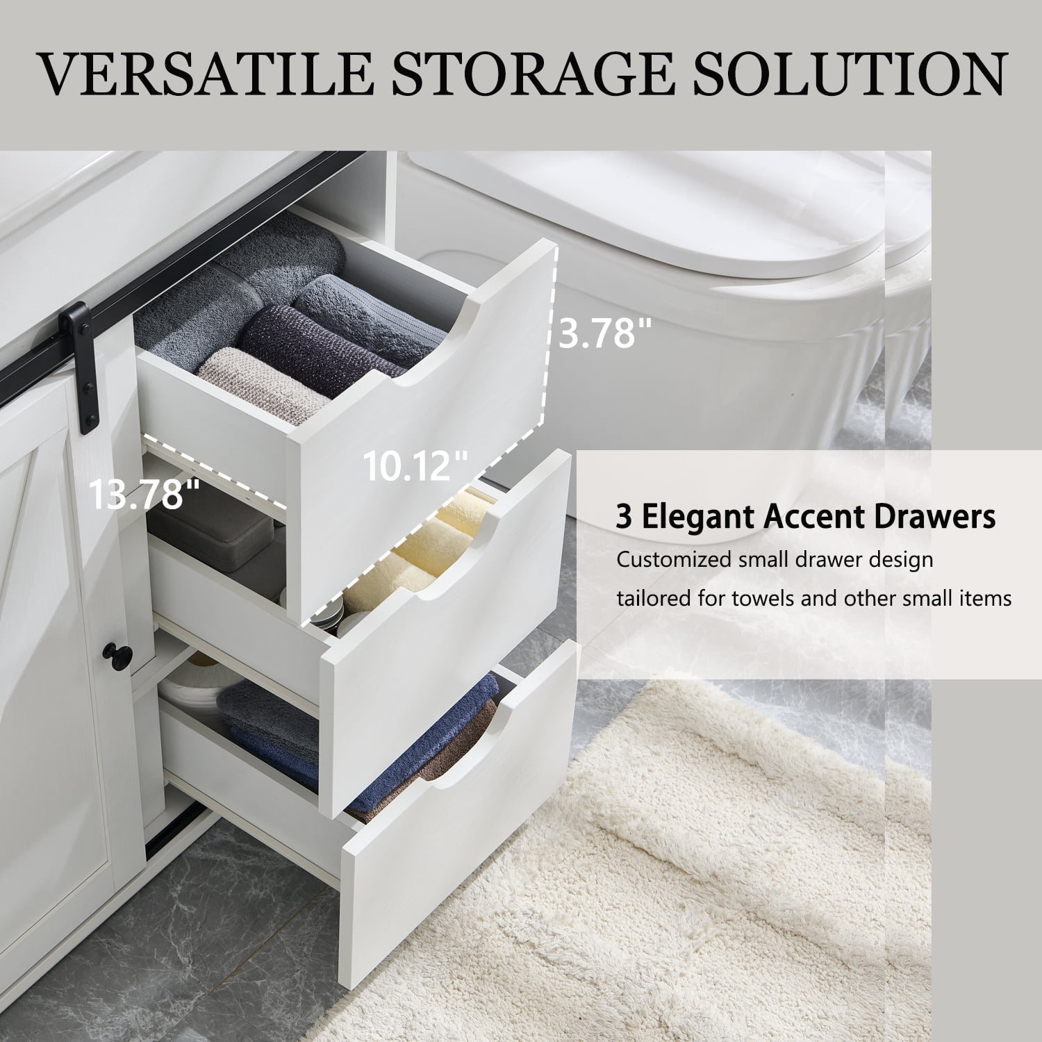wow97e Farmhouse Bathroom Vanity with Sink, 24" Freestanding Bathroom Vanity Cabinet with Sliding Barn Door, 3 Storage Drawers & Adjustable Shelves