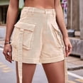 thumbnail image 4 of Pantalones Cortos de Sarga de Tiro Medio y Alto para Mujer, Elásticos, con Bolsillos, para Discotecas Caqui Superficial S, 4 of 10