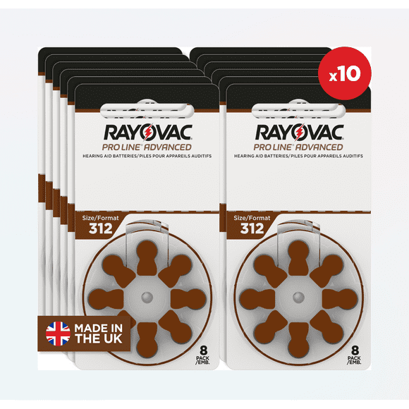 RAYOVAC® ProLine Size 312 Hearing Aid Batteries (80 Batteries) - 10 packs of 8 cells total 80 batteries