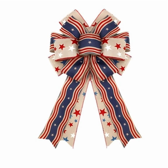 HOARBOEG LED 4th of July Patriotic Bow Set, Red White Blue Front Door Wreath Bow, American Flag Ribbon Bow Decoration, Independence Day Hanging Bow for Porch, Party Decor