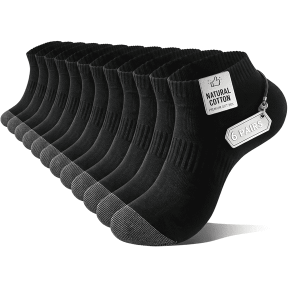 LWFBDTK Women Ankle Running Socks, 6-Pairs, Low Cut Cushioned Socks with Arch Support, Moisture Wicking, Gift Box Packaged, Size M (6.5-8.5), Black