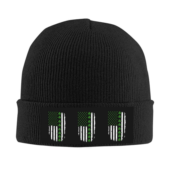 St. Patrick'S Day Big Irish America Flag Beanie Hat Knit Hat Skull Cap for Men Women Winter Hat Black
