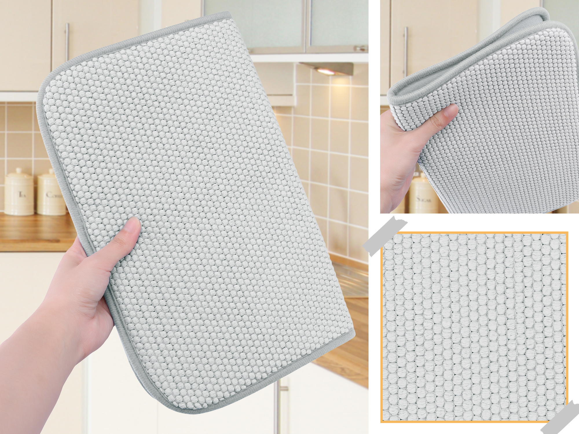 Unique Bargains Absorbent Microfiber Kitchen Drying Mat for Dishes Gray 15.7*11.8 in