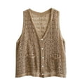 thumbnail image 4 of idosla Womens Floral Crochet Lace Boho Trim Sleeveless Open Front Vest Cardigan (Khaki, One Size), 4 of 5