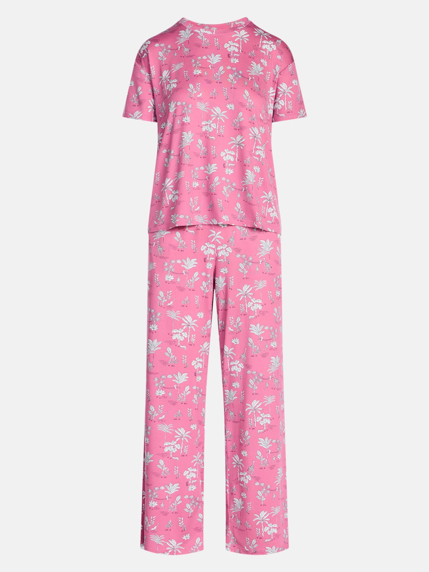 Joyspun Women's Dreamy Soft Collection Short Sleeve Sleep Top and Open Leg Pants Pajama Set, 2-Piece, Sizes XS-3X