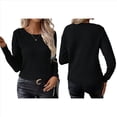 thumbnail image 2 of Suéteres de Cuello Redondo, Larga, Ligeros, Holgados y de Punto para Mujer, Estilo Informal, A , para Otoño Negro M, 2 of 7