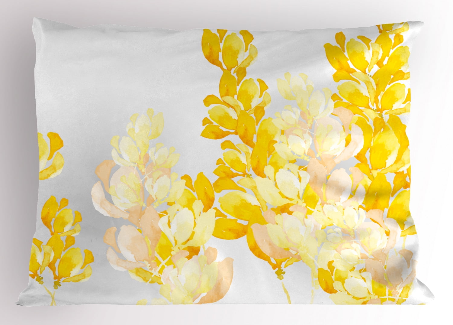 Yellow and White Pillow Sham Watercolor Art Style Blossoming Wild Flowers Spring Meadow Botany