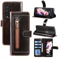 thumbnail image 1 of Samsung Galaxy Z Fold3 5G Wallet Case with Zipper Pocket, Dteck Magnetic Buckle Retro Leather Business Wallet Phone Case Stand Flip Cover for Samsung Galaxy Z Fold 3 5G, 
Brown, 1 of 11