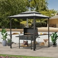 thumbnail image 4 of Domi Grill Gazebo 8'  6', Aluminum BBQ Gazebo Outdoor Metal Frame with Shelves Serving Tables, Permanent Double Roof Hard top Gazebos for Patio Lawn Deck Backyard and Garden (Gray), 4 of 8