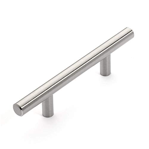 5 Pack | Hamilton Bowes Satin Nickel Cabinet Hardware Euro Style Bar Handle Pull - 3" Hole Centers, 5-3/4"" Overall Length (5)