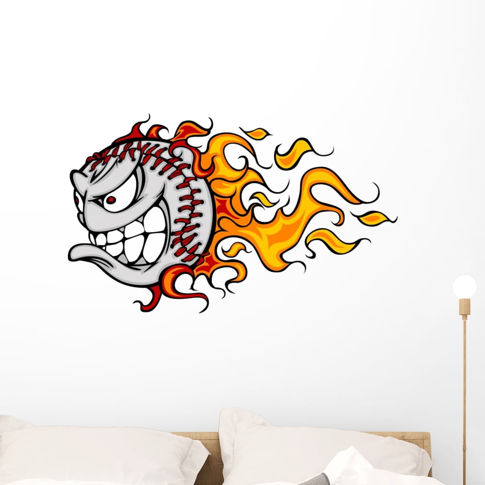 Flaming Baseball Or Softball Wall Decal By Wallmonkeys L And Stick Graphic 48 In W X 29 H Wm92602