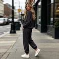 thumbnail image 4 of Women 2 Piece Outfits Fall Sweatsuit Lounge Set | Long Sleeve Drop Shoulder Crewneck Sweatshirt,Wide Leg Sweatpants,Casual Tracksuit,Winter Vacation Travel Outfits Black S, 4 of 6
