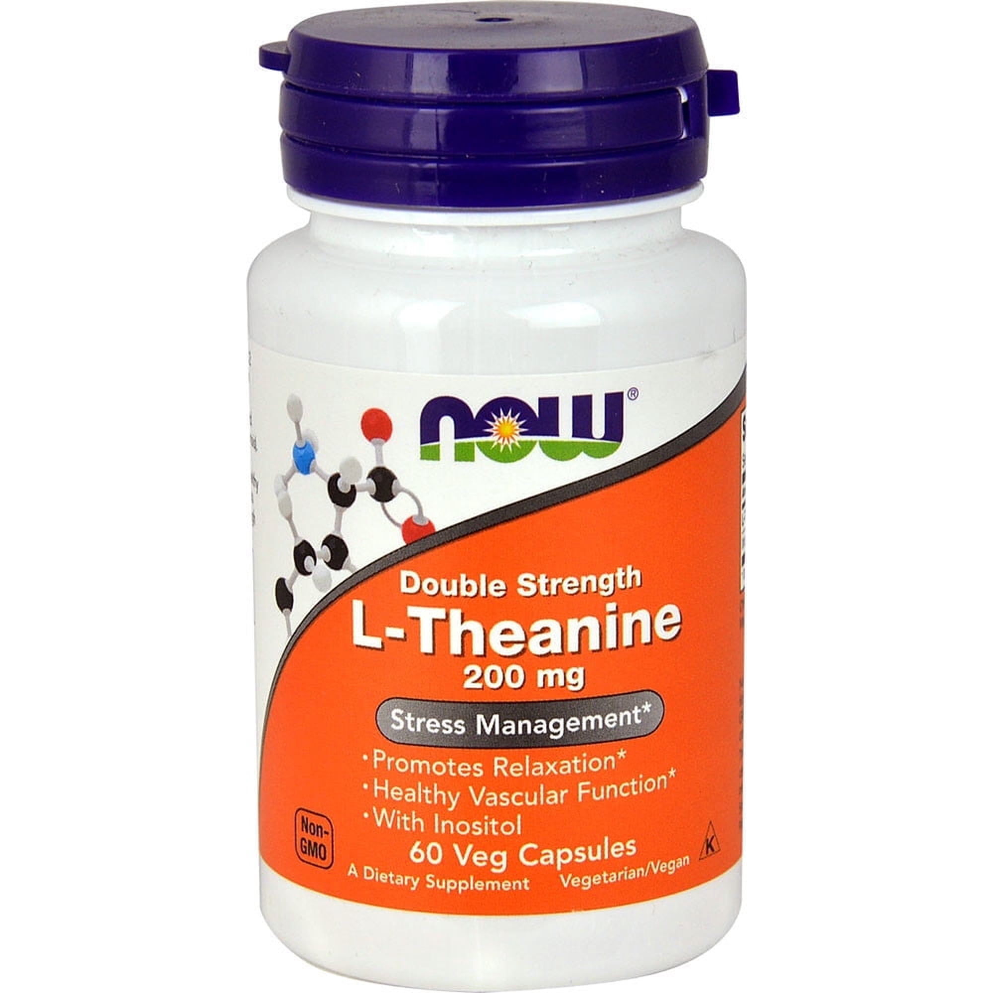 NOW L-Theanine Double Strength -- 200 mg - 60 Veg Capsules