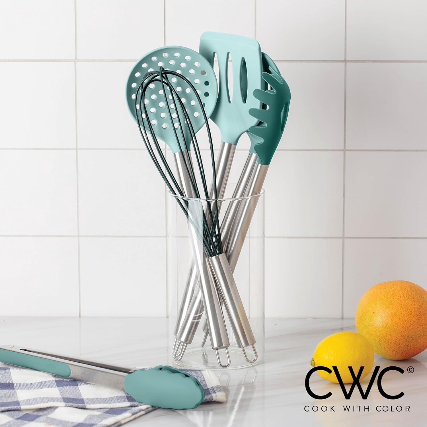 COOK WITH COLOR 10-Pc Cooking Utensils Set Kitchen Gadgets & Essentials, Teal