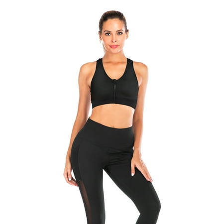 Front Closure Sports Bras for Women Padded Workout Strappy Crop Bra Tank Tops Support Bra  Black  2XL
