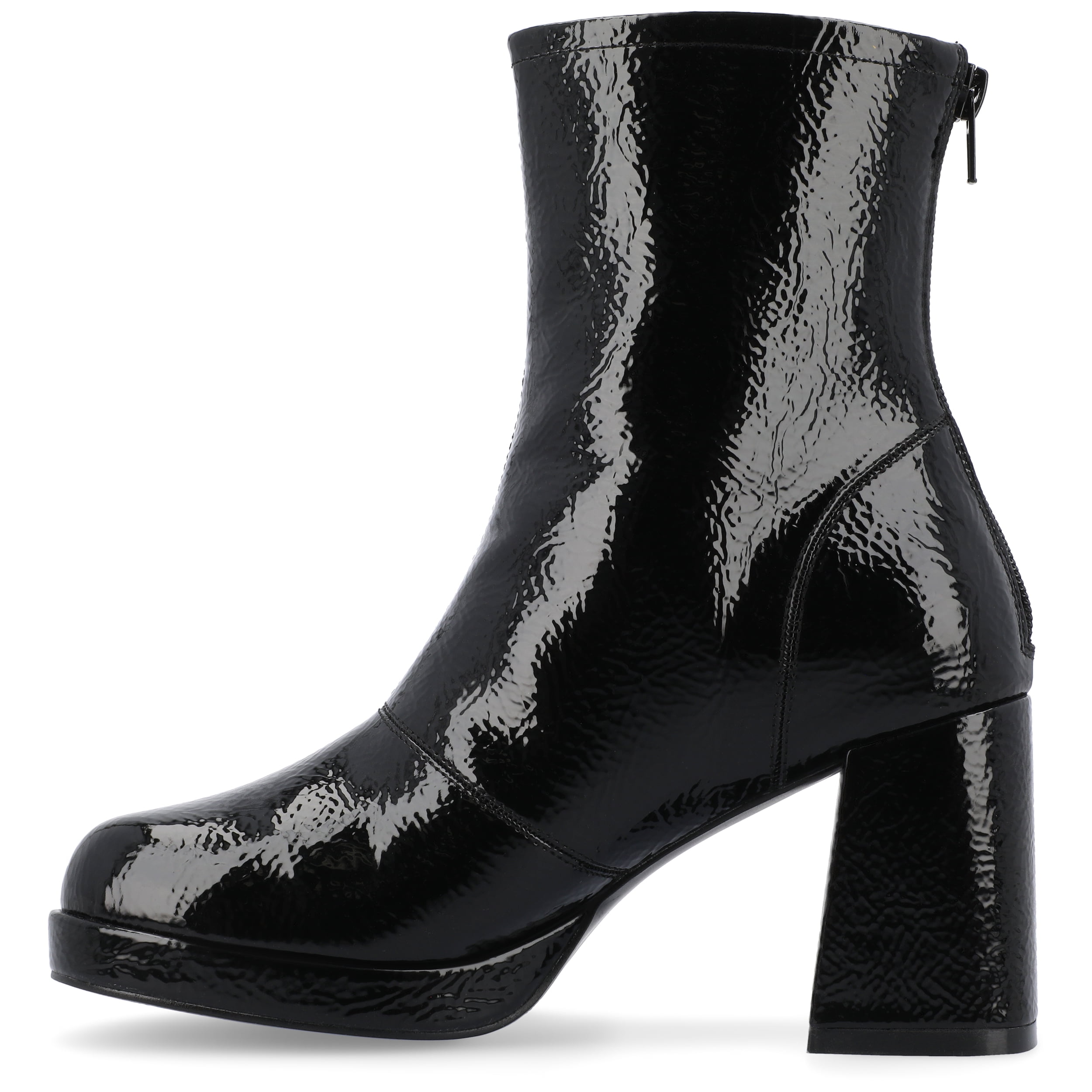 Journee Womens Aylani Crinkle Patent Vegan Leather Platform Booties