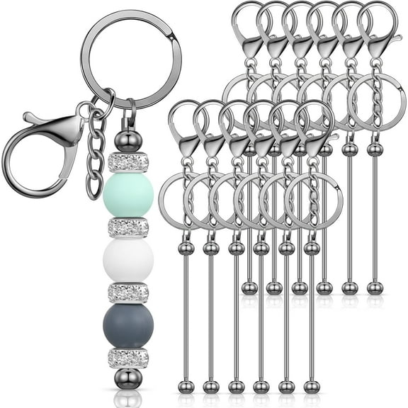 12 Pcs Beadable Keychains Bars Bulk Blank Beaded Metal Keychain for Craft DIY Gift