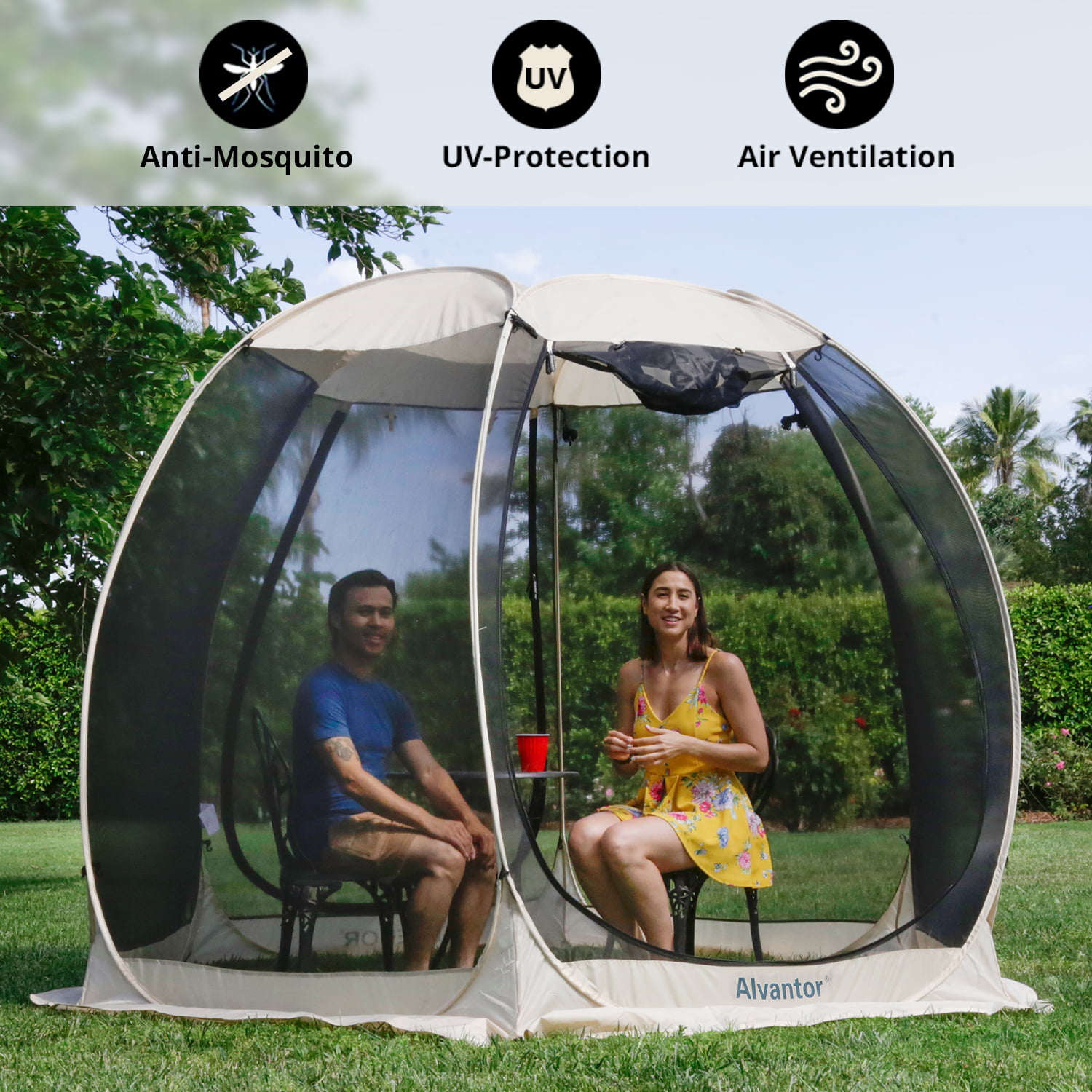 Details about   Alvantor 10' x 10' Pop Up Screen House Gazebo w/ Mosquito Netting Portable Beige 