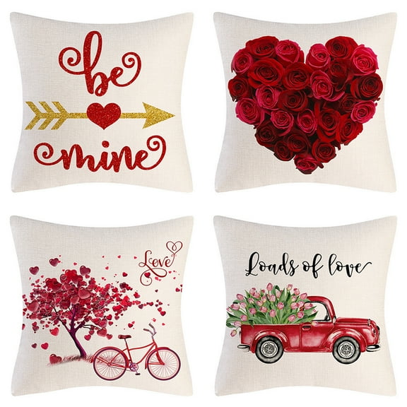 Set of 4 Valentine's Day Throw Pillow Cases Decorative Cushion Covers for Sofa Couch Bedroom,18*18inch