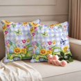thumbnail image 2 of Easter Egg Pillow Covers 2 Pack Green Truck Sunflower Blue Hydrangea Tulips Butterflies Purple Plaid Pillowcase Waterproof Outdoor Throw Pillow Cover for Patio Garden Square Cushion 24”x24”, 2 of 9
