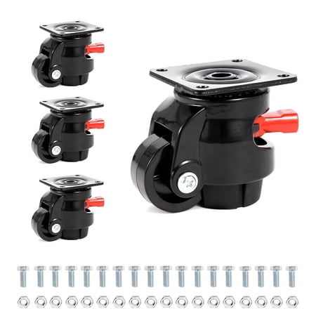 Heavy Duty Leveling Machine Casters 2200 LBS, Upgraded Ratchet Arm Design Leveling Retractable Castors Set of 4, Aluminum Base & Industrial Grade Rubber Workbench Caster for Industrial, Machine
