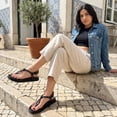 thumbnail image 4 of Cushionaire Era Rope Thong Strappy Sandals for Women, Flat Minimalist Sandals Women Footwear with Adjustable Ankle Support, 4 of 17