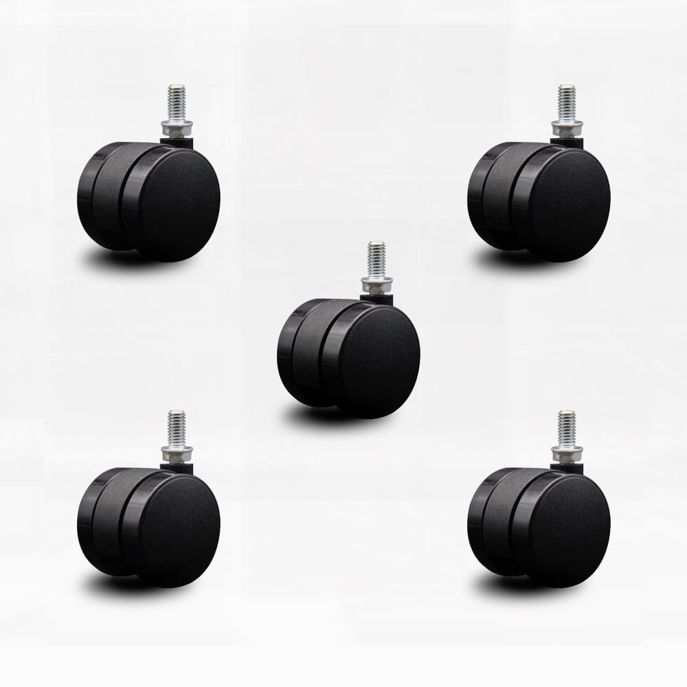 2 Inch Office Chair Casters Nylon Twin Wheels 3/8" 16 TPI x 3/4