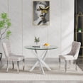 thumbnail image 3 of 36'' Round Dining Table for 2-4, Round Dining Room Table for Small Space, Silver Glass Kitchen Table for 4, X-Shape White Metal Legs, 3 of 14