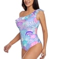 thumbnail image 4 of Balery Watercolor Sea Shells 1 One Shoulder Swimsuits for Women Ruffle Swimsuits Tummy Control One Shoulder Bathing Suits-Medium, 4 of 8