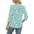 thumbnail image 4 of CYMMPU 3/4 Sleeve Round Neck Blouses for Women Dressy Casual Fall Trendy Shirts Floral Pattern Loose Fit Spring Tunic Tops Lightweight Basic Tees Light Blue XL, 4 of 6